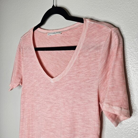 Peruvian connection  XS Peach Orange Space Dye Short Sleeve V Neck TShirt Cotton - Picture 2 of 6